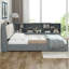 Lit plateforme en bois avec tête de lit avec rangement, tablettes et 2 tiroirs-771405351-771405350