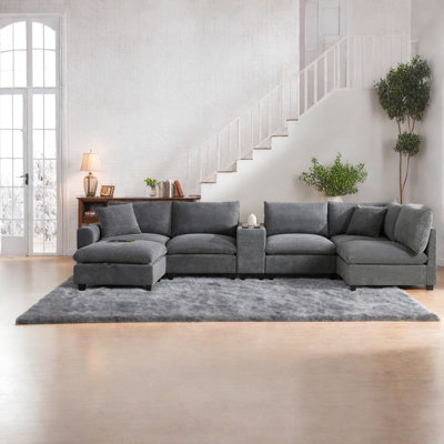 Canapé modulaire en velours côtelé avec rangement modulaire de 139 pouces