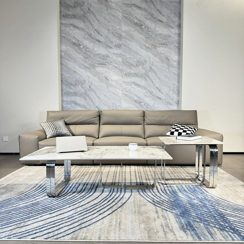 Ensemble de tables basses modernes Modern avec plateau en pierre frittée, structure en métal doré, pour chambre à coucher, salon