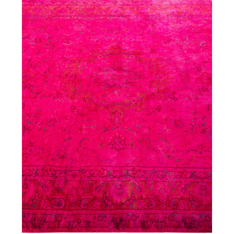 Tapis rose en laine noué à la main Chi 4 pi 1 po x 6 pi 3 po Chi