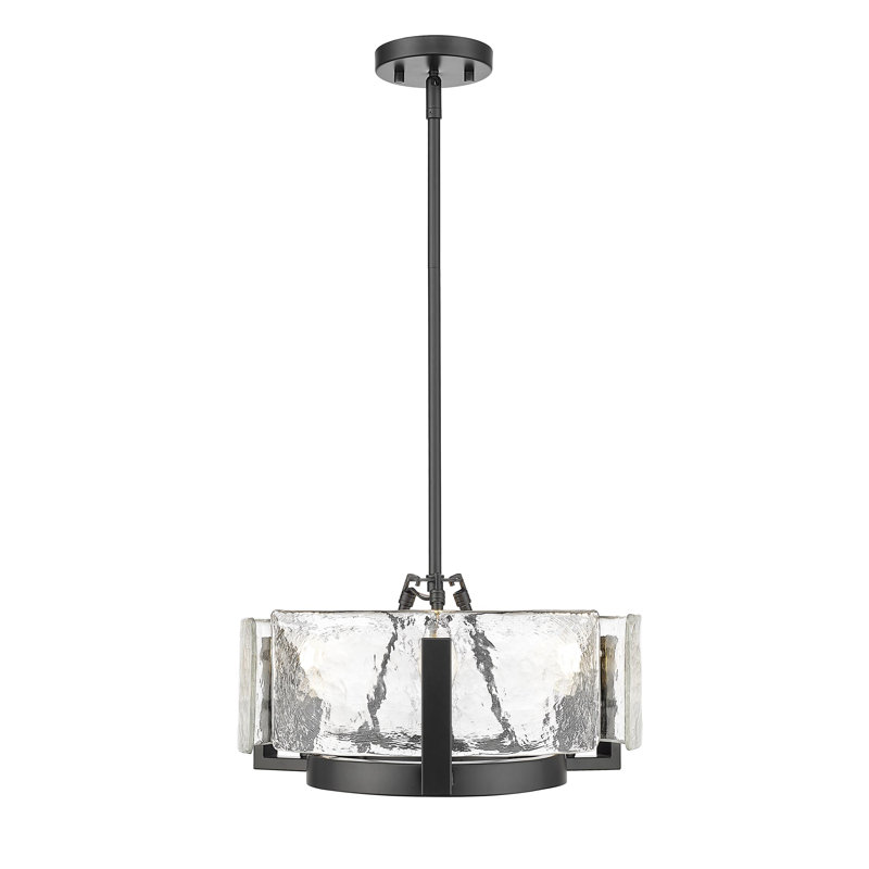 Aenon Chandelier with Hammered Water Glass, 3, 58'' H x 16.5'' W x 16.5'' D, Matte Black