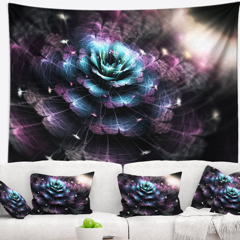 Floral floral vert fractal en tapisserie foncée, H 78 po x l 92 po