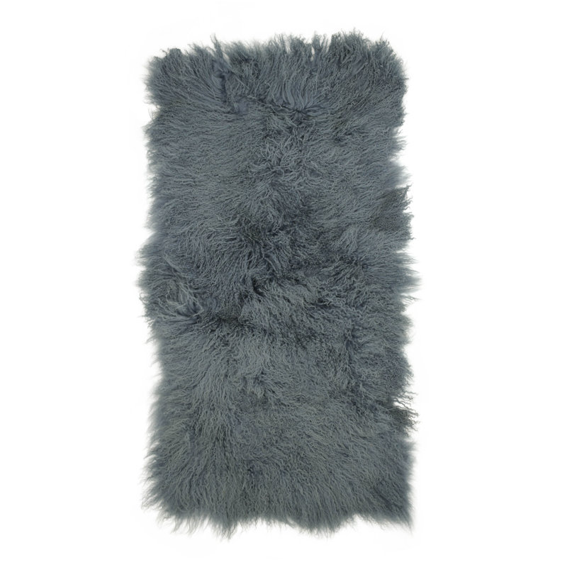 Handmade Sheepskin Steel Gray Rug, Gray Blue