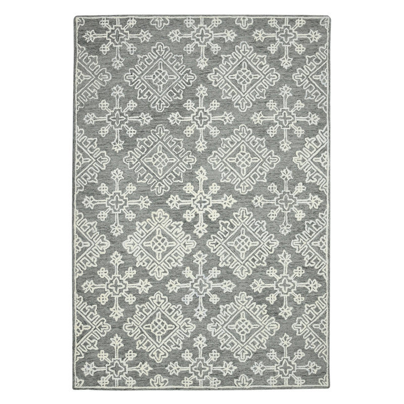 Laurent Transitional Geometric Natural Wool Area Rug, Rectangle 7'6" x 9'6"