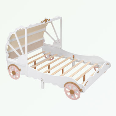 Twin size Princess Carriage Bed with Crown, Wood Platform Car Bed with  Stair, Purple+Pink-ModernLuxe