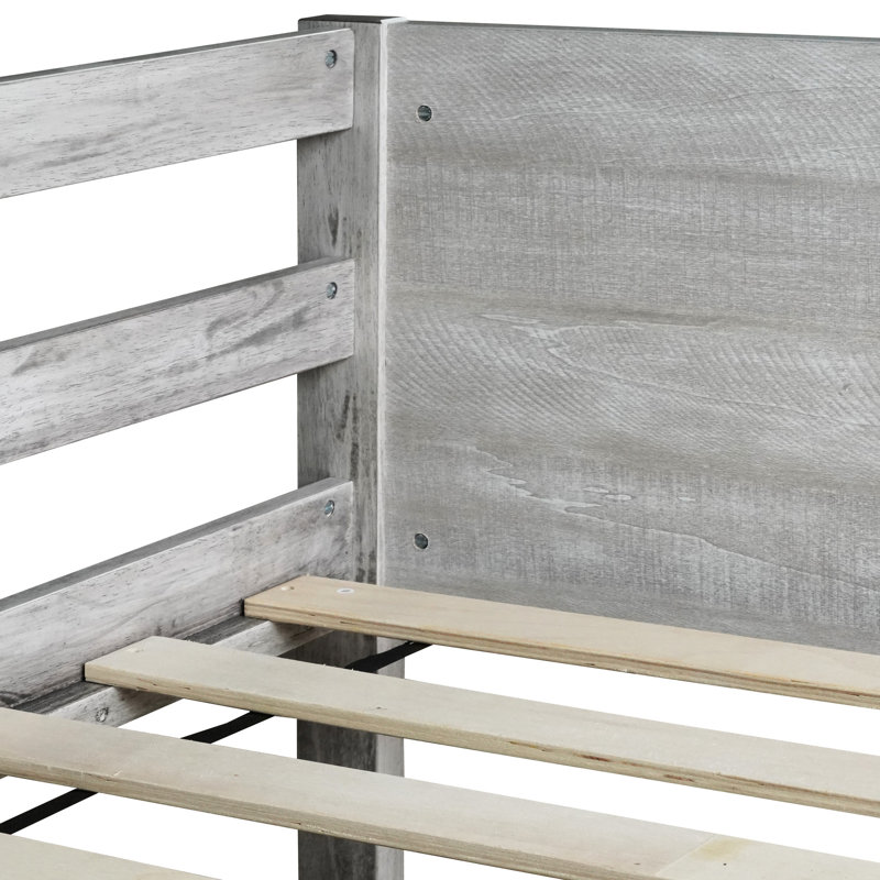 Lit simple superposé au-dessus du plancher, élégant et à la mode, blanc antique, conception peu encombrante, caractéristiques pour les amis avec du contreplaqué en bois d'hévéa, garde-corps, assemblage facile,