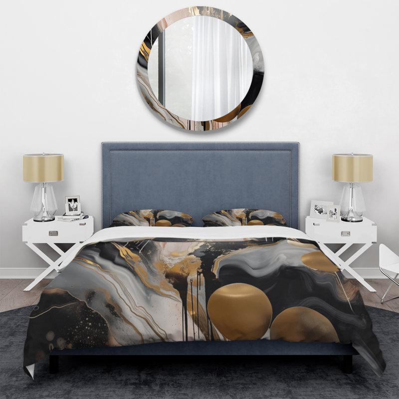 Gray and Gold Abstract Marble Microfiber Duvet Cover Set