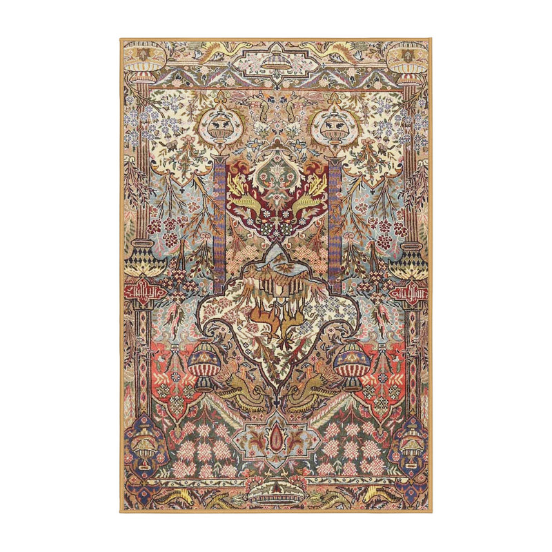 Tapis oriental brun et rouge en laine et polyester tissé à la machine, Rectangle 8 pi x 12 pi