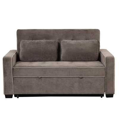 61.4" Upholstered Sleeper Bed, Pull Out Sofa Bed Couch Attached Two Throw Pillows, Dual Usb Charging Port And Adjustable Backrest For Living Room Space
