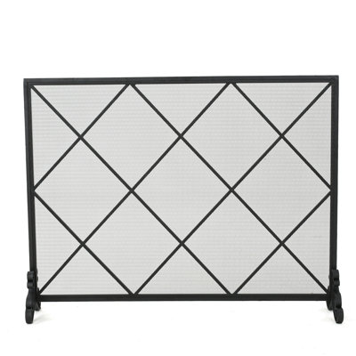Pare-étincelles en fer, panneau simple au design élégant contemporain, l 42,18 po x P 9,02 po, H 32,77 po, losange en fer noir, l 42,18 po x P 9,02 po, H 32,77 po