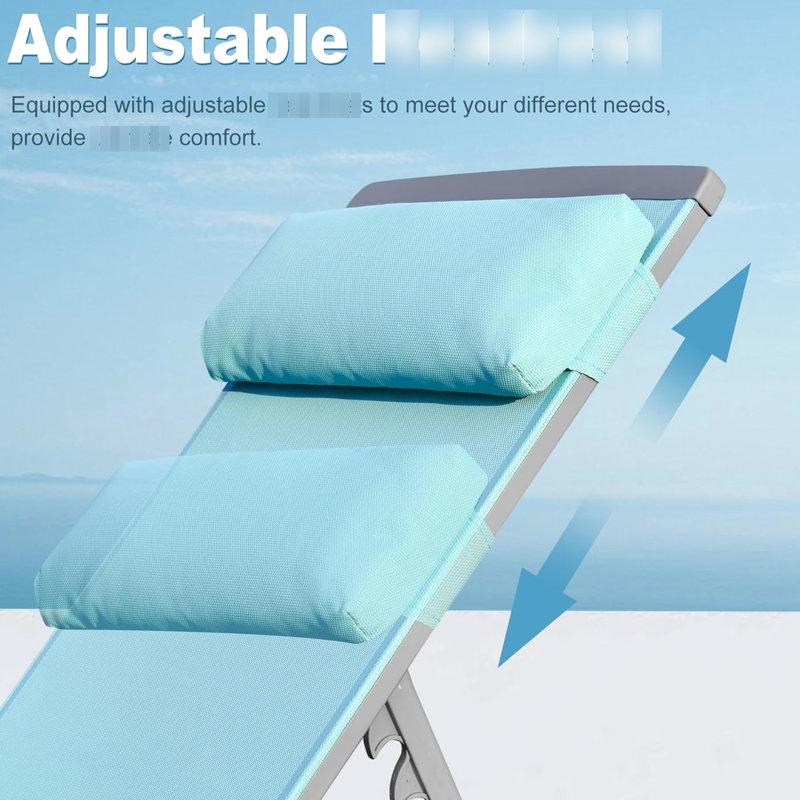 3 Pieces Aluminum Patio Chaise Lounge With Seat And 5 Adjustable Back, In Lake Blue For Lawn Sunbathing 3 - Pool Chairs  2 Loungers + 1 Side Table