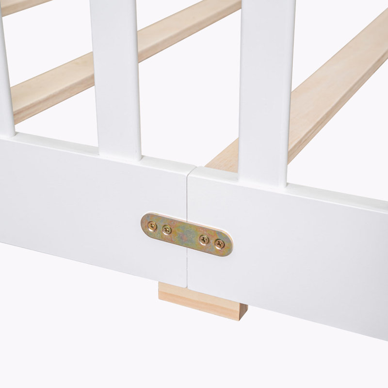 Platform Slat Bed with Door and Fence, White, Queen