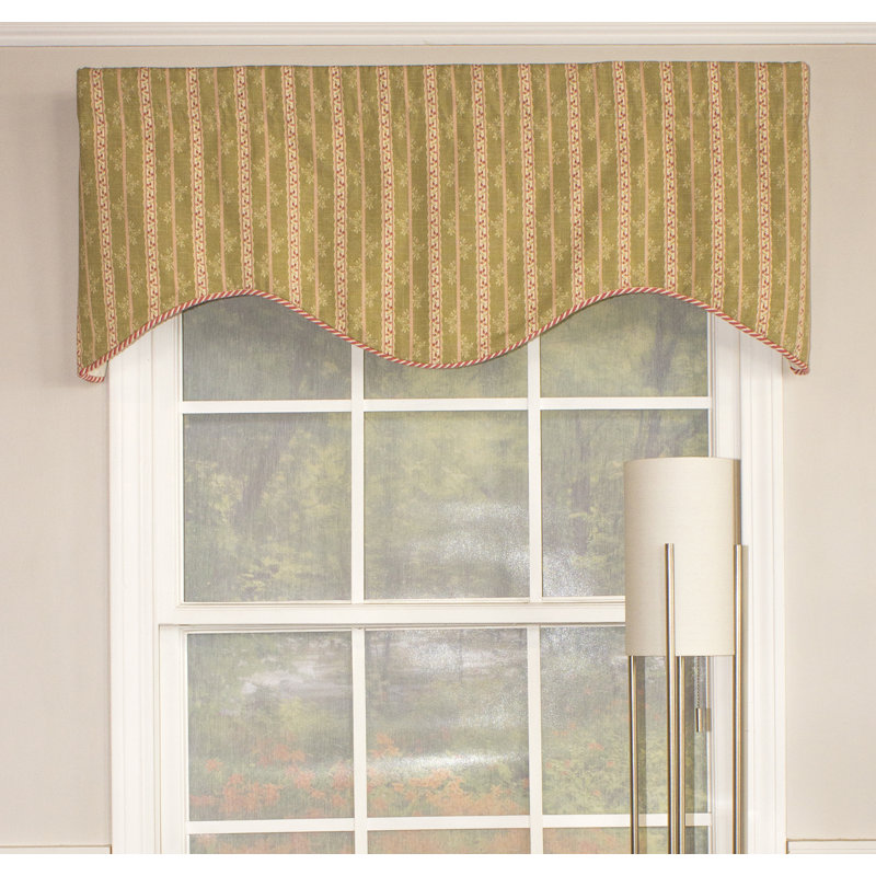 Rose Cotton Blend Striped Scalloped Window Valance