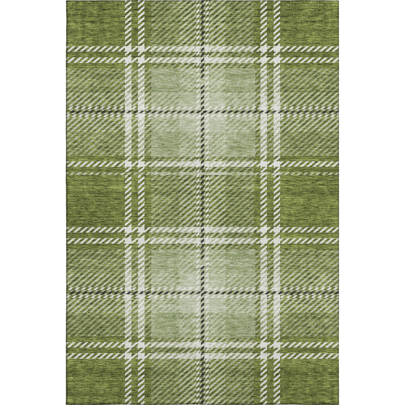 Premium Machine Washable Prisco Green Rug, Rectangle 5' x 7'6"