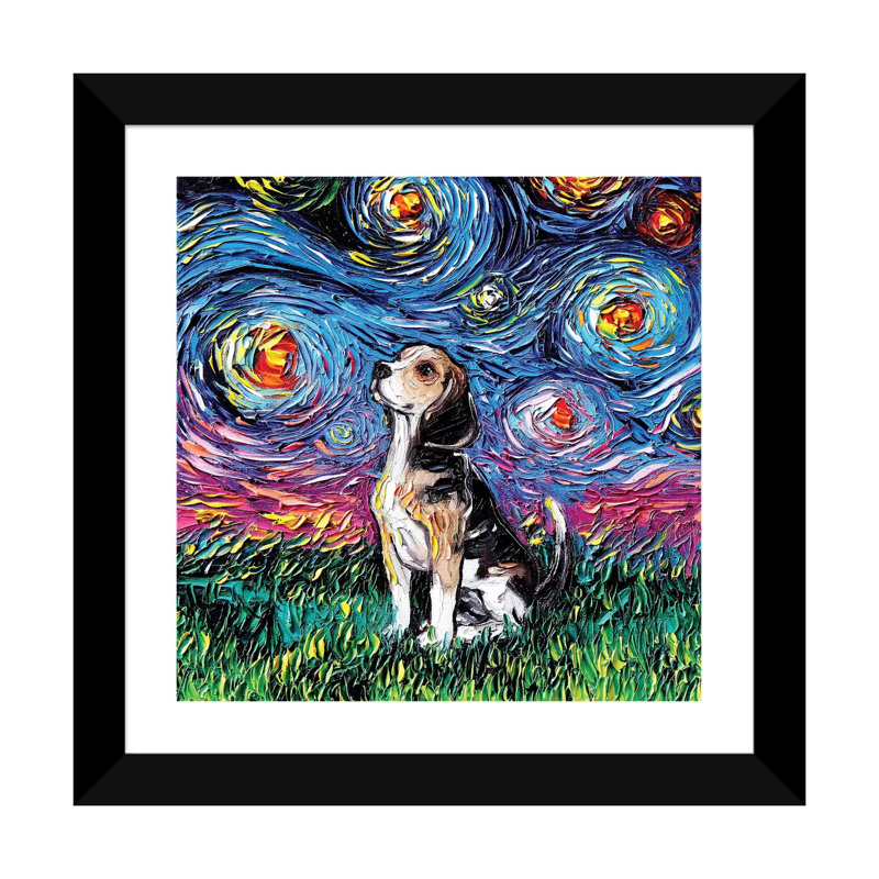 «Beagle Night» par Aja Trêves - reproduction d'art, H 24 po x l 24 po x p 1 po, Papier encadré noir