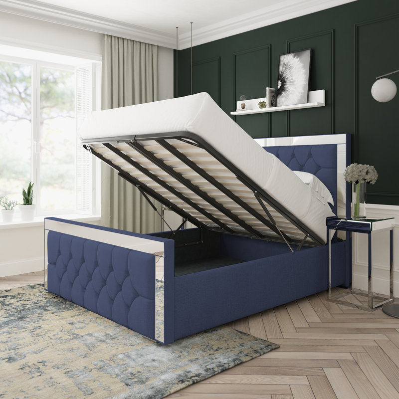 Sage Wool Upholstered Ottoman Bed Frame, Double (4'6), Sapphire