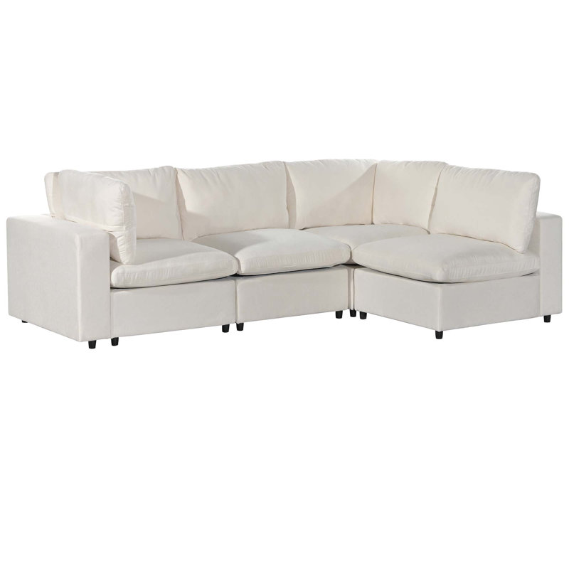 Dextin Upholstered L-Shaped Sectional Reversible, Beige Polyester