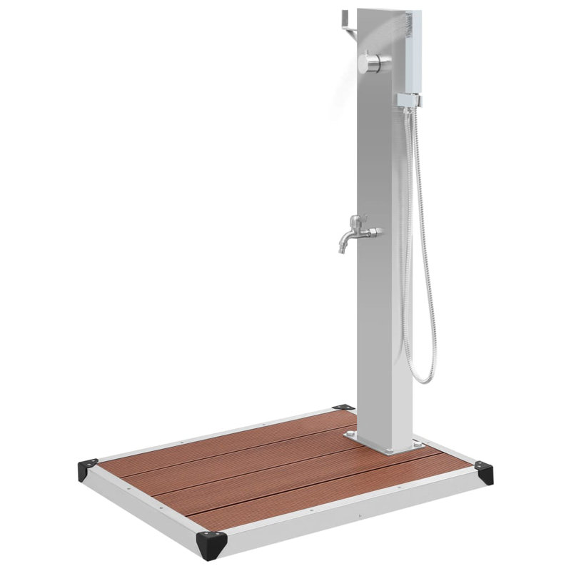 Narendra 110cm H Steel Freestanding Outdoor Shower and Footwash Spout, Silver/Brown