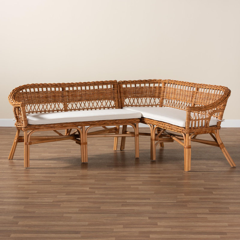 Charlles Polyester Blend Upholstered Rattan Bench