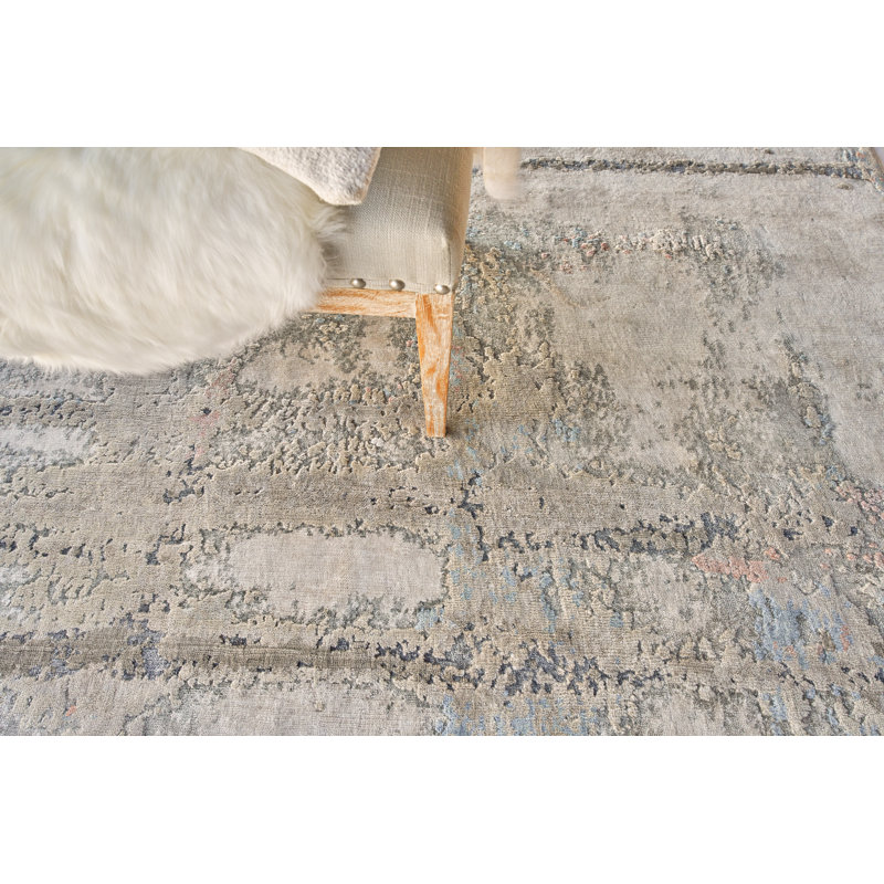 Laureno Hand Woven Silk Geometric Area Rug, Rectangle 6' x 9'