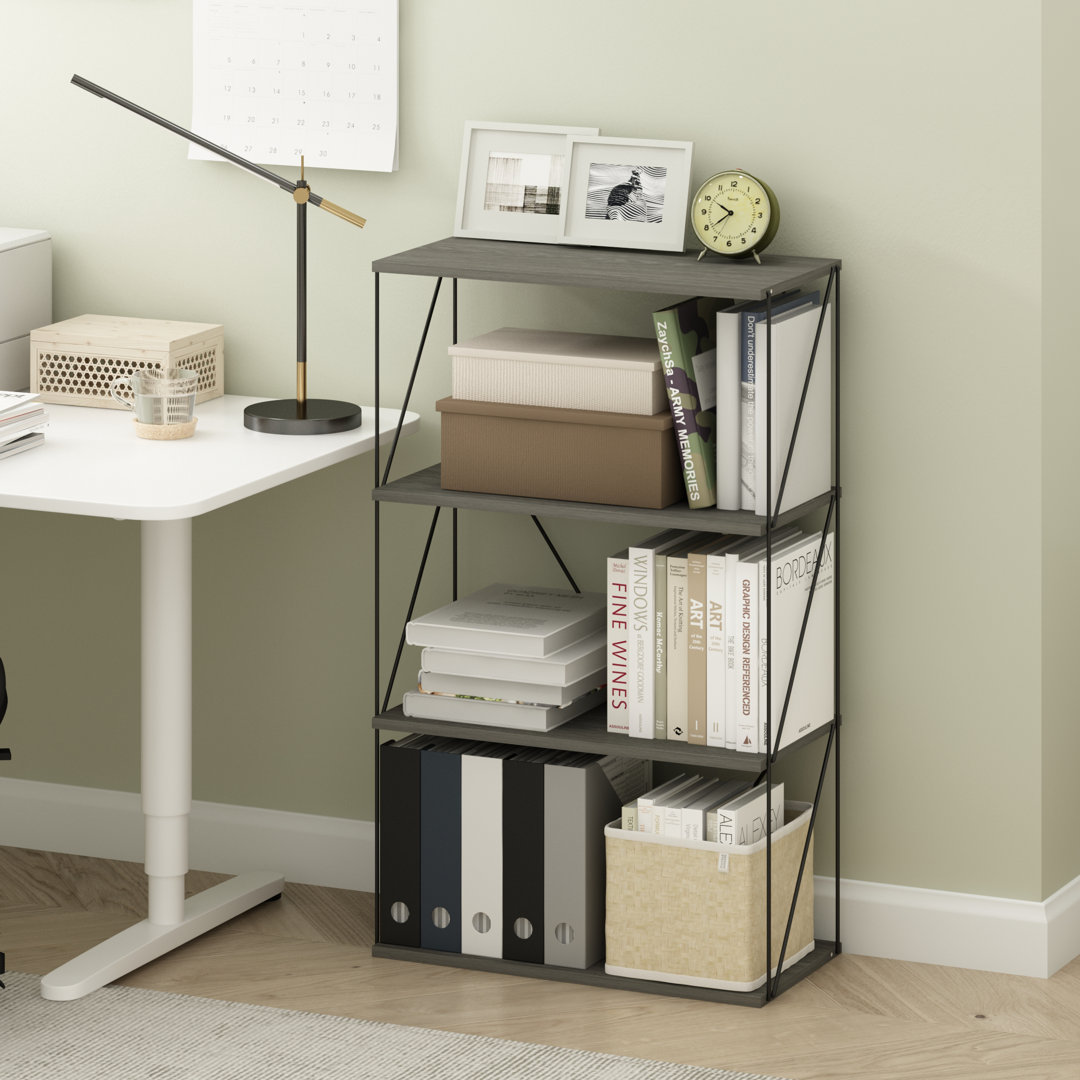 Furinno Rata 4-Tier Industrial Multipurpose Flat Base Shelf Display Rack with Metal Frame