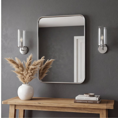 24x32 Inch Silver Aluminum Framed Rectangular Wall Mirror for Bathroom