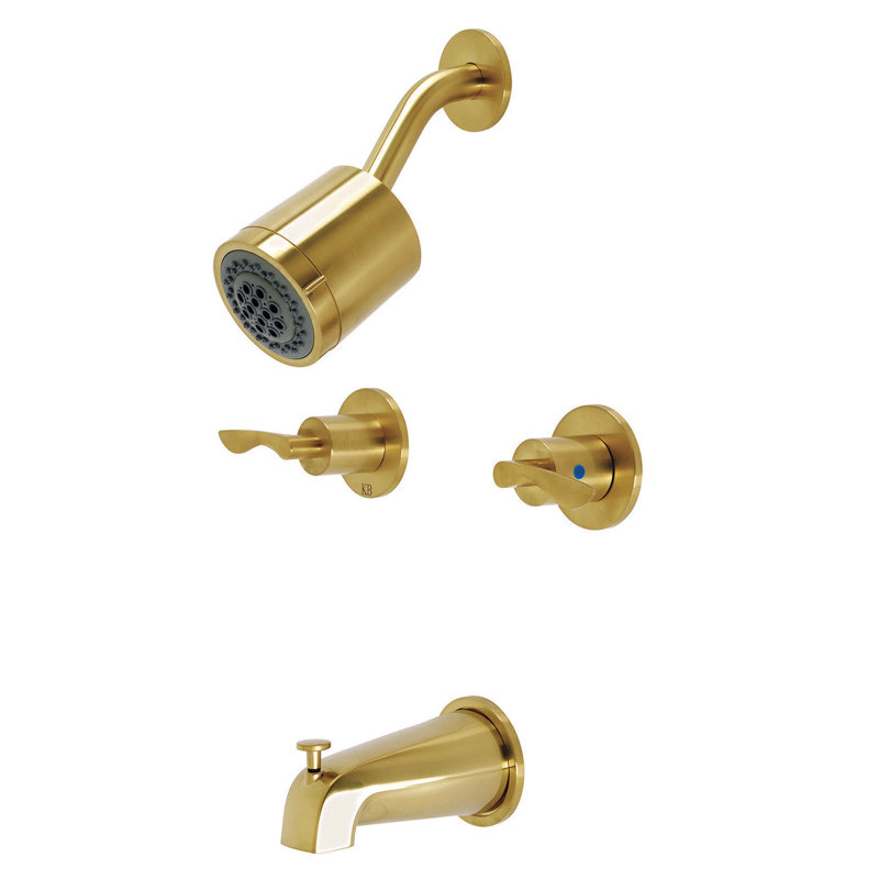 Kingston Brass Serena Double-Handle Tub and Shower Faucet, Brushed Brass