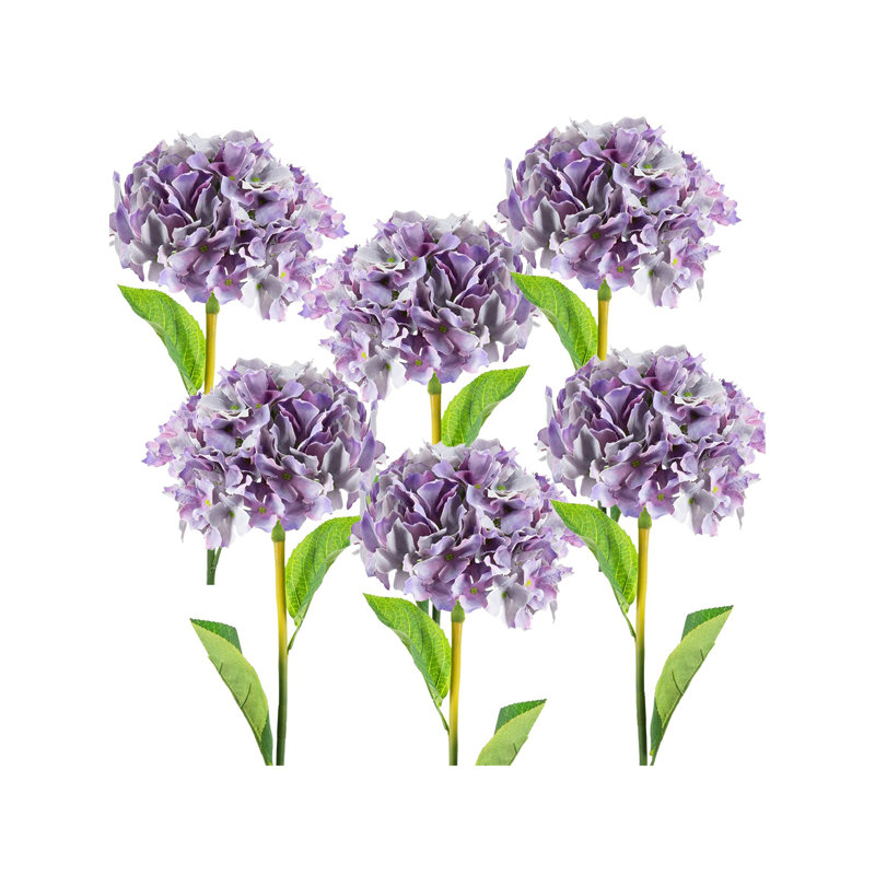 Almost Real Hydrangea with Leaves Set of 6 34" Purple, Purple