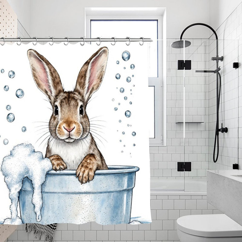Rideaux de douche Bunny Bath Time pour salle de bain, 71 po x 71 po, Lapin gris