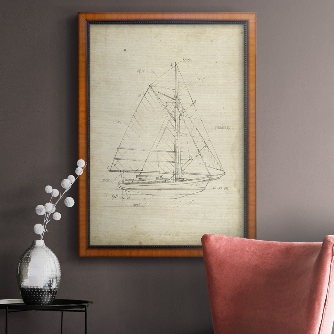 Sailboat Blueprint III Premium Framed Canvas- Ready To Hang Breakwater Bay 