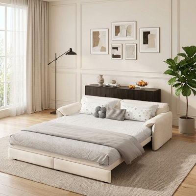 33.5" W Velvet Convertible Loveseat Sleeper Sofa with Pull-Out Queen Bed and Side Storage