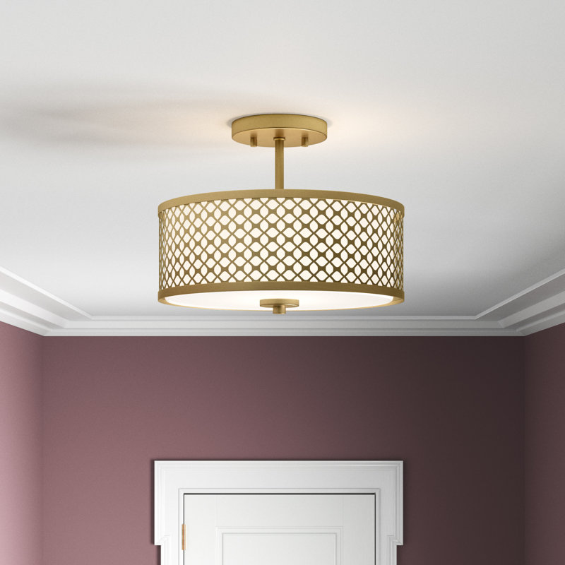 Plafonnier 2 lumières Breanna, Natural Brass, Cream