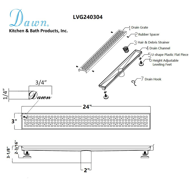 24 Inch Long Stainless Steel Linear Floor Shower Drain