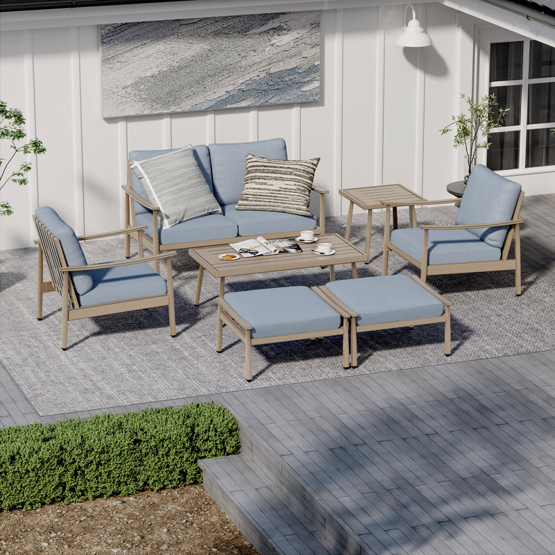 Mariene Aluminum Outdoor Lounge Chair, Blue, Beige