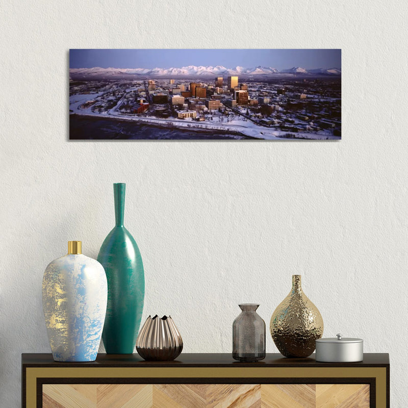 Anchorage At The Base Of Chugach Mtns AK USA - Wrapped Canvas Panoramic Print, 30.48 cm H x 91.44 cm W x 1.91 cm D
