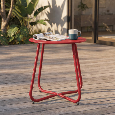 Petite table d'appoint ronde en métal de 45 cm (18 po), table d'extérieur, table de chevet, portable et résistante aux intempéries pour patio, maison, bureau, balcon, jardin, salon, chambre à coucher (rouge, lot de 1)