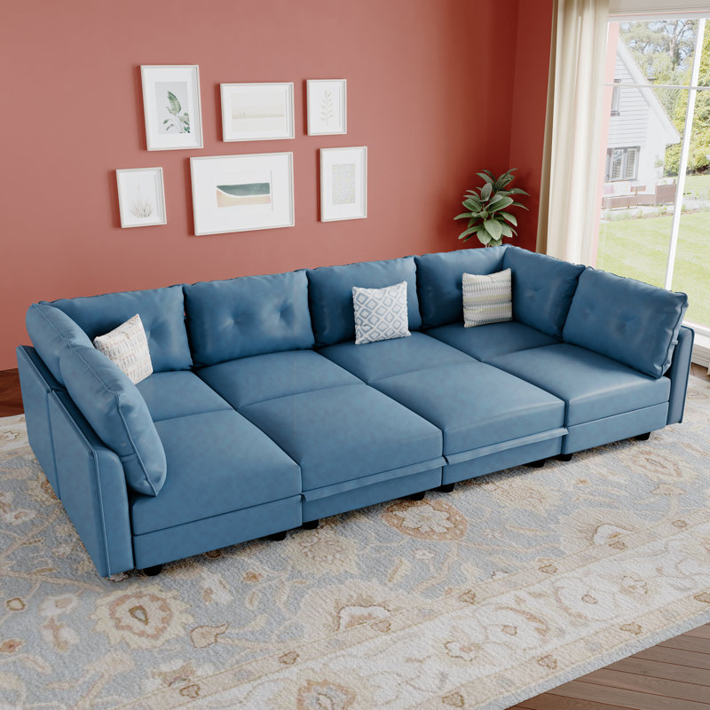 Tomario 10- Piece Upholstered U-Shaped Modular Sectional With Storage, Blue Polyester