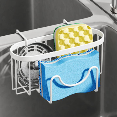 Stainless Steel Kitchen Sink Sponge Holder With M-Shaped Hook, Movable Double Sink Organizer For Dish Sponge, Brush, And Sink Stopper, Quick Drainage Design