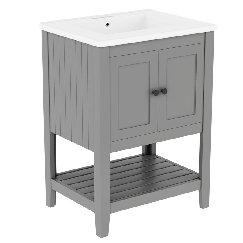 Meuble-lavabo 24 po avec lavabo en céramique, Gris