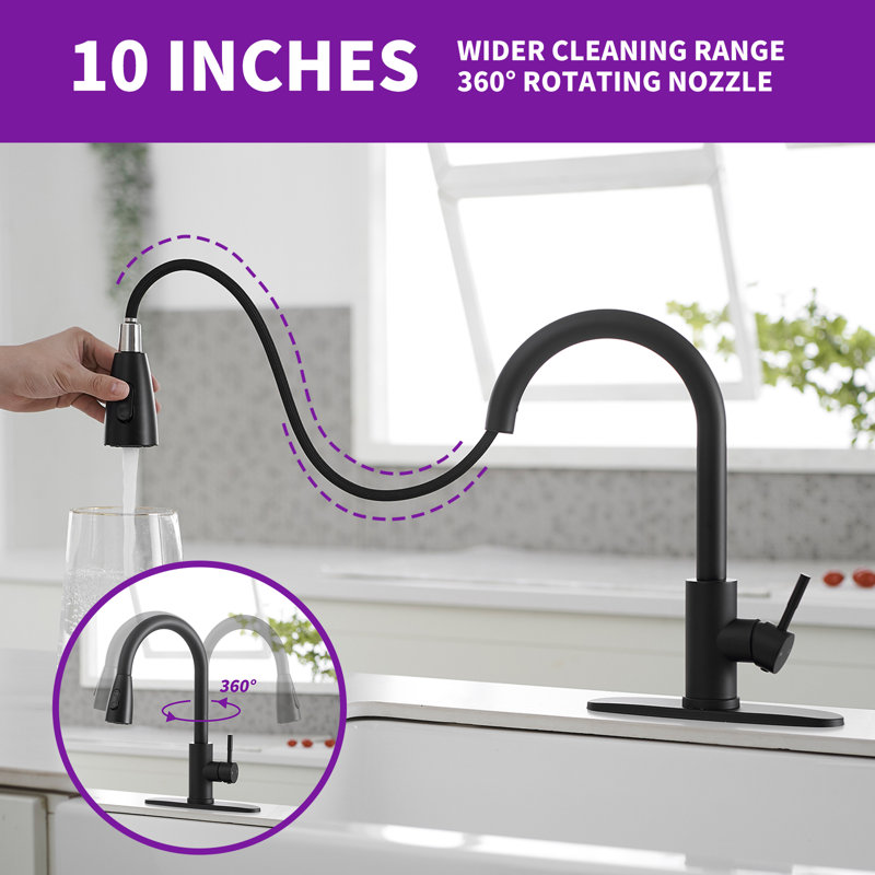 VIBRANTBATH Pull Out Kitchen Faucet, Matte Black