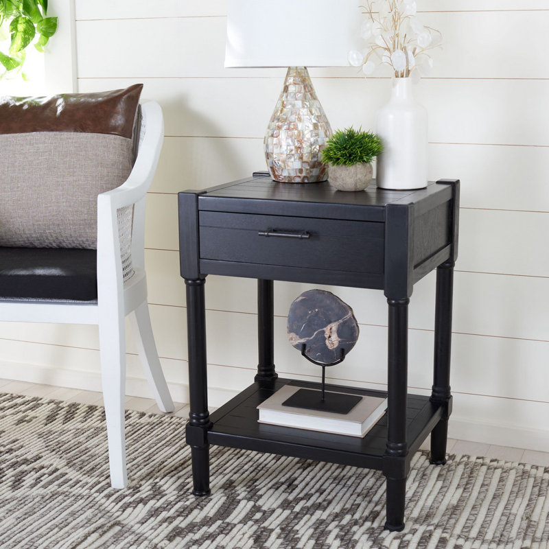 Theresa End Table with Storage, Black