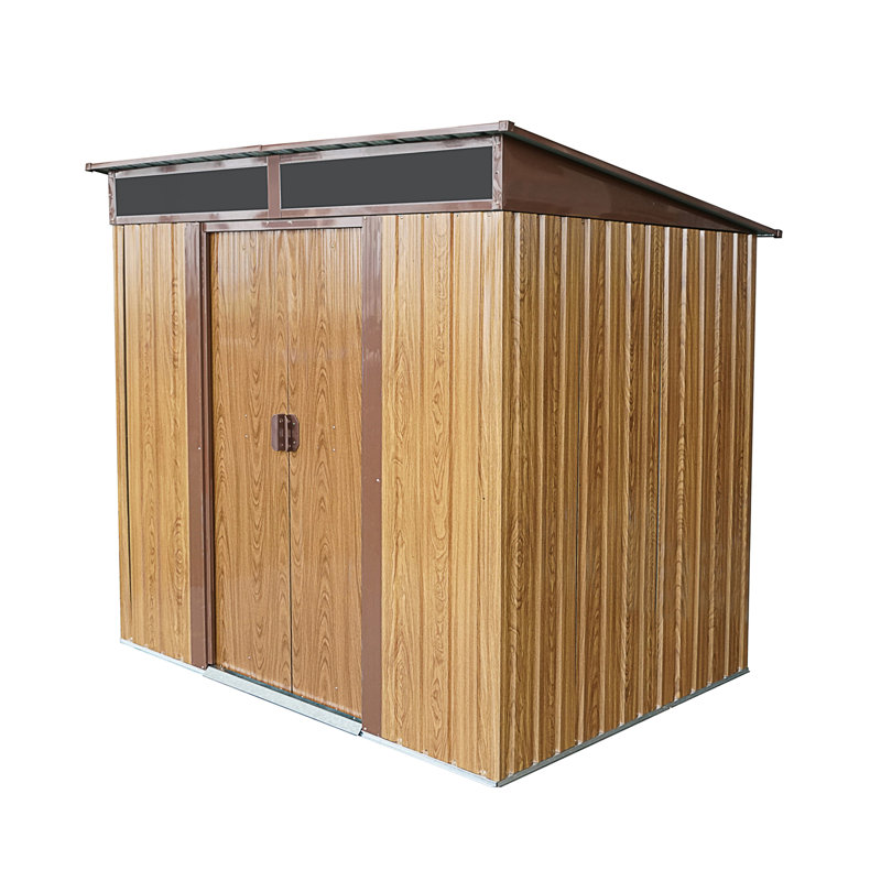 Rangement extérieur en métal 6 pi x 5 pi avec plaque et fondation transparentes pour patio de jardin - Café, Café