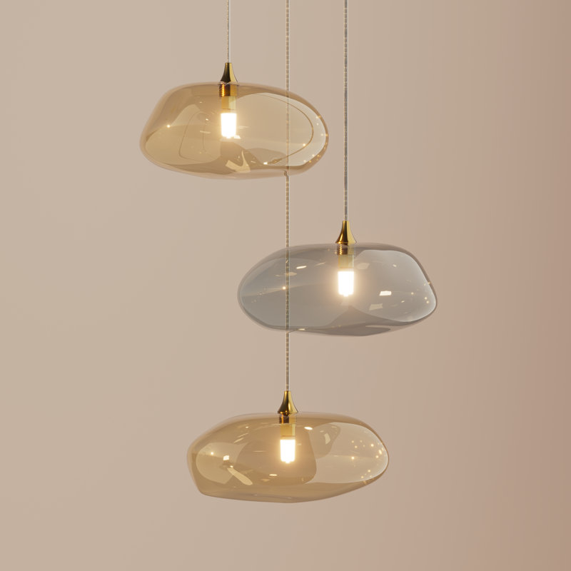 Kloud 3 petites lumières sphériques en verre mélangé, Nickel satiné, 2 ambre, 1 gris