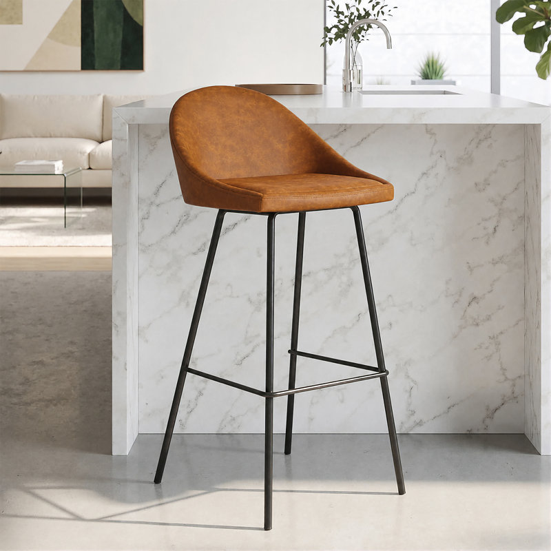 Tabouret de bar et de comptoir Holmes, Tabouret de bar (siège d’une hauteur de 29,5 po, Cuir végétal brun clair