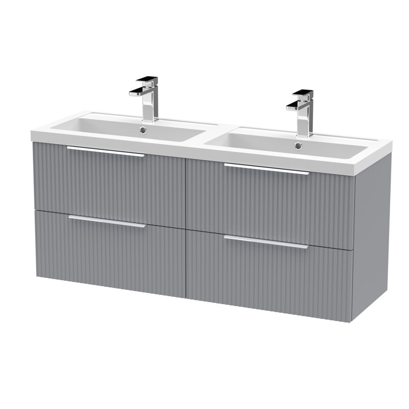 Fluted 1205mm Double Bathroom Vanity with Drop In Basin, Grey