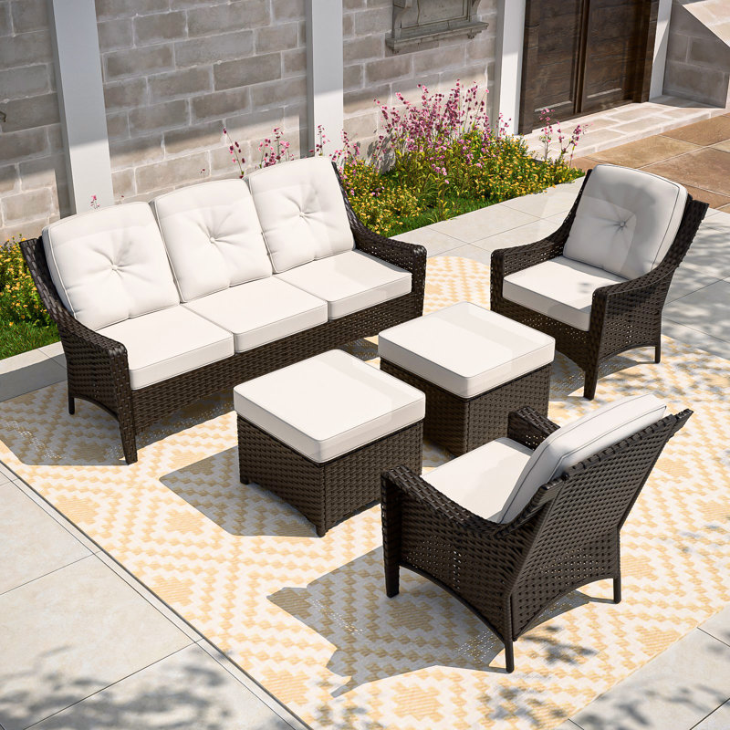 5 Piece Sectional Seating Group with Cushions, Beige