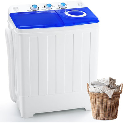 Portable Washing Machine, 28lbs Twin Tub with Drain Pump - 18lbs Washer and 10lbs Spinner Combo, Semi-Automatic Compact Laundry Machine for Apartments, Dorms, RVs, Camping - Grey