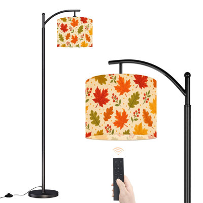  Lampe sur pied à arc avec feuilles d'automne, érable coloré et feuillage, grand lampadaire moderne à DEL, abat-jour réglable en lin, 3 températures de couleur