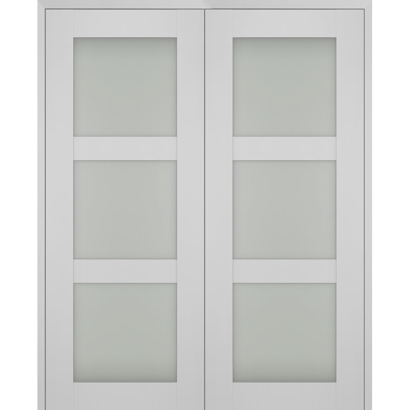 Double porte pré-suspendue à panneau de verre givré Smart Lite, 60 po x 80 po, Réversible