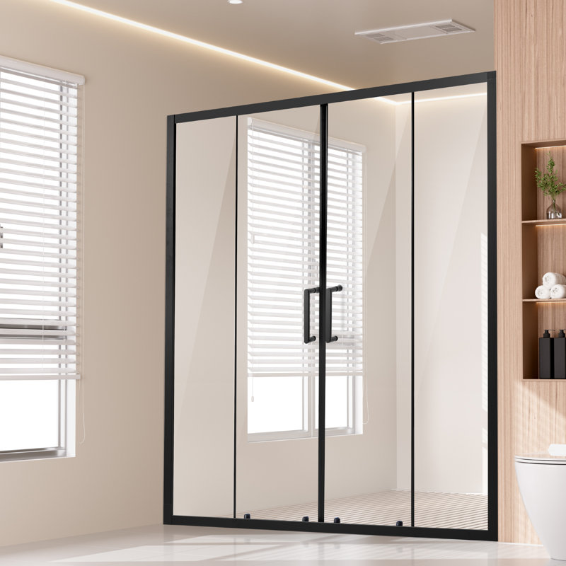 Semi-frameless Double Sliding Shower Door SGCC Tempered Glass, Matte Black
